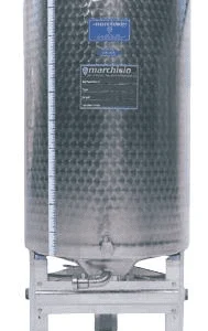 Tanque de aço inoxidável de 500 litros com fundo curvo e pedestal