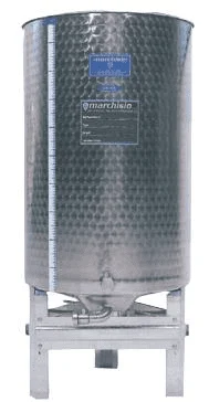Tanque de aço inoxidável de 500 litros com fundo curvo e pedestal