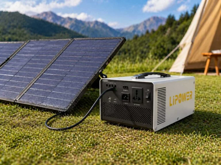 estação de energia portátil a carregar com painel solar