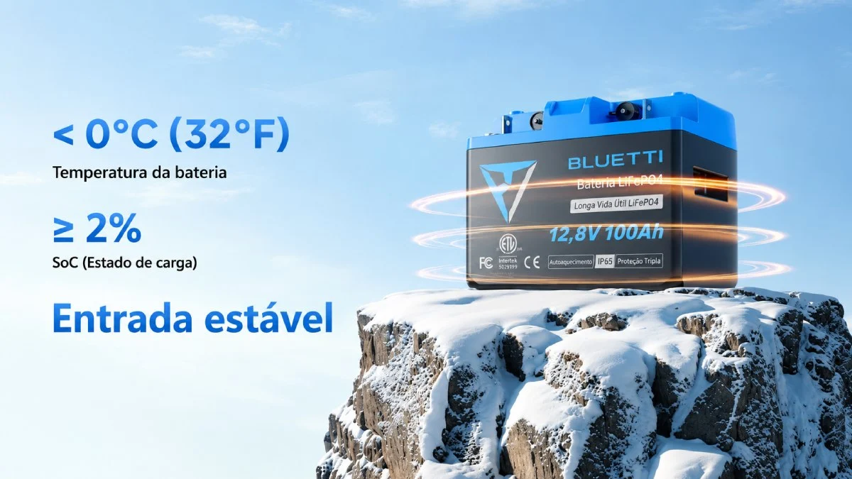 Bateria BLUETTI B4810 LiFePO4 com autoaquecimento para carregamento estável a baixas temperaturas