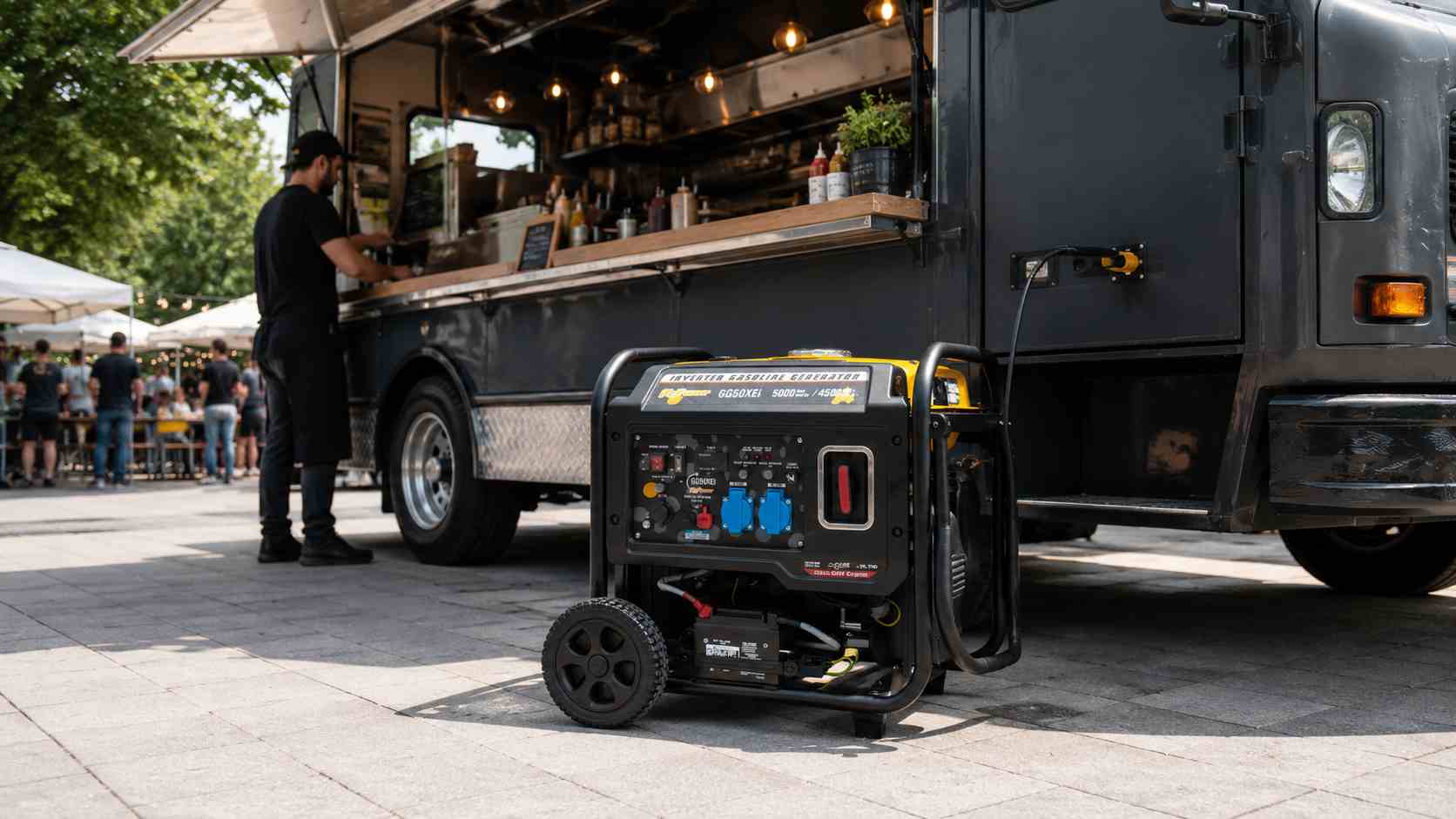 Gerador elétrico para food truck em funcionamento ao ar livre