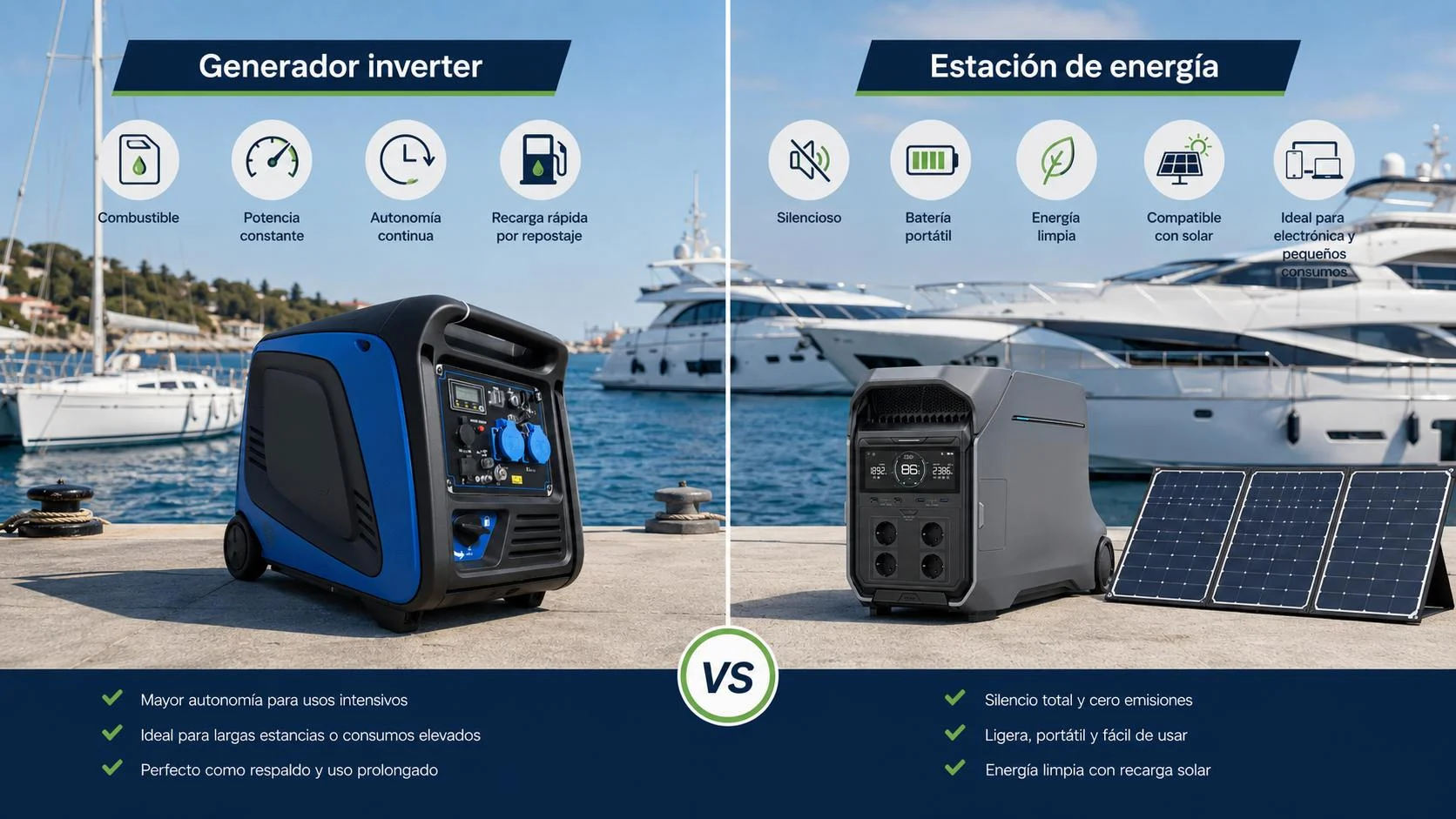 Comparativa entre gerador inverter e estação de energia para barcos