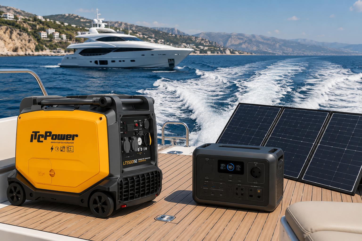 Soluções de energia para barcos com gerador inverter e estação portátil