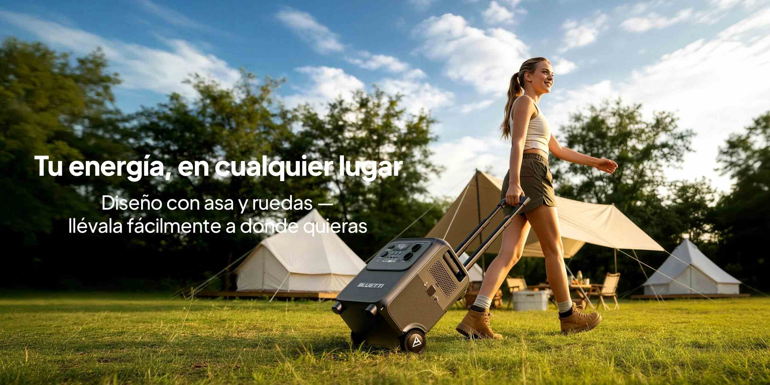 Design portátil com pega telescópica e rodas da estação BLUETTI Elite 320