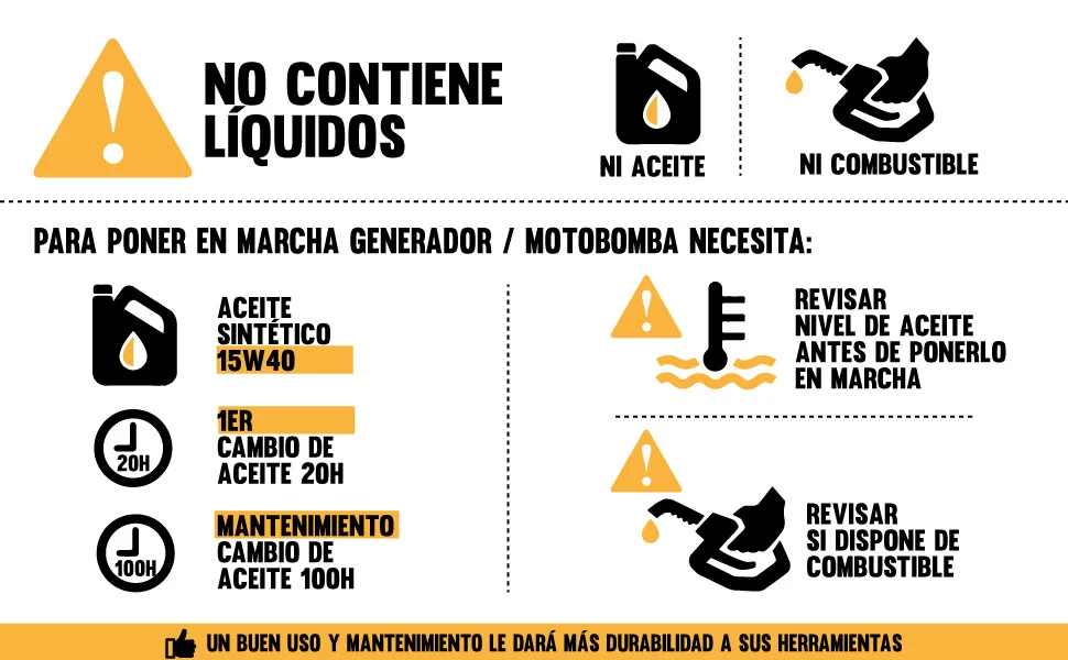 A motobomba é entregue sem óleo: é necessário encher o motor antes do primeiro arranque
